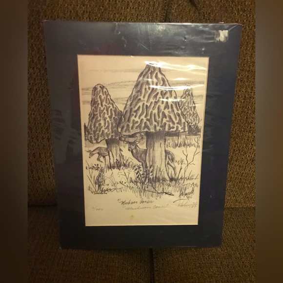 Vintage 90’s Signed Pencil Sketch “ Mushroom Corner”